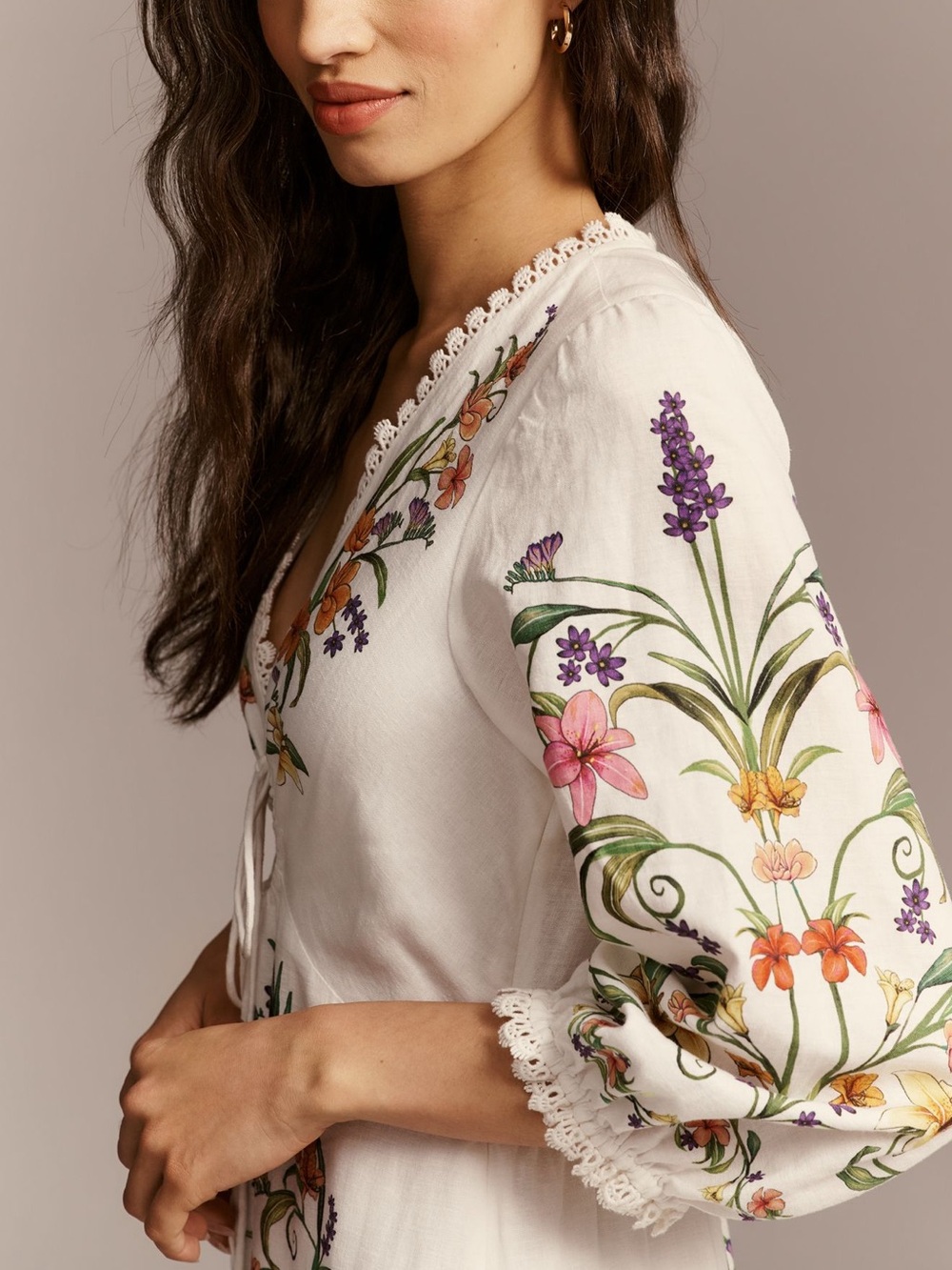 Farm Rio x Anthropologie Long-Sleeve Cutout Maxi Dress in White NWT - Picture 2 of 6